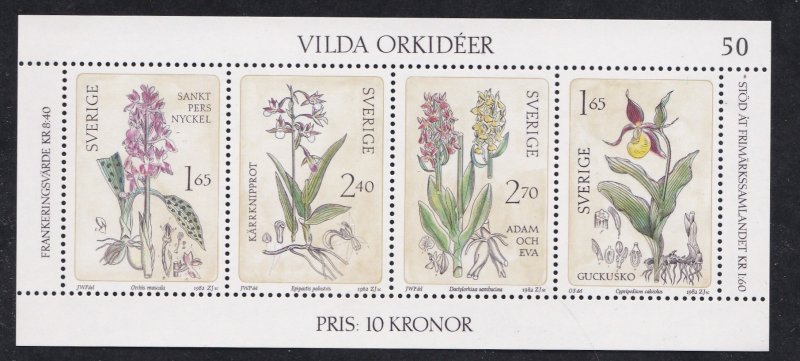 Sweden # 1419, Wild Orchids, Sheet of 4,  NH, 1/2 Cat.