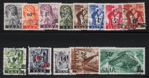 Saar Sc #175-87 (1947) 10c on 2pf to 50fr on 1m Surcharge Set VF Used