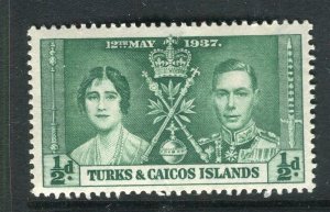 TURKS CAICOS; 1937 early GVI Coronation issue Mint hinged 1/2d. value