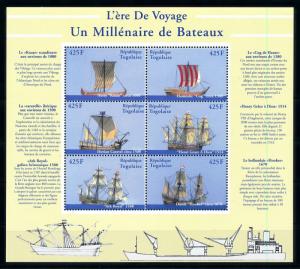 [78753] Togo 2000 Ships Viking Knaar Ark Royal Caravel Sheet MNH