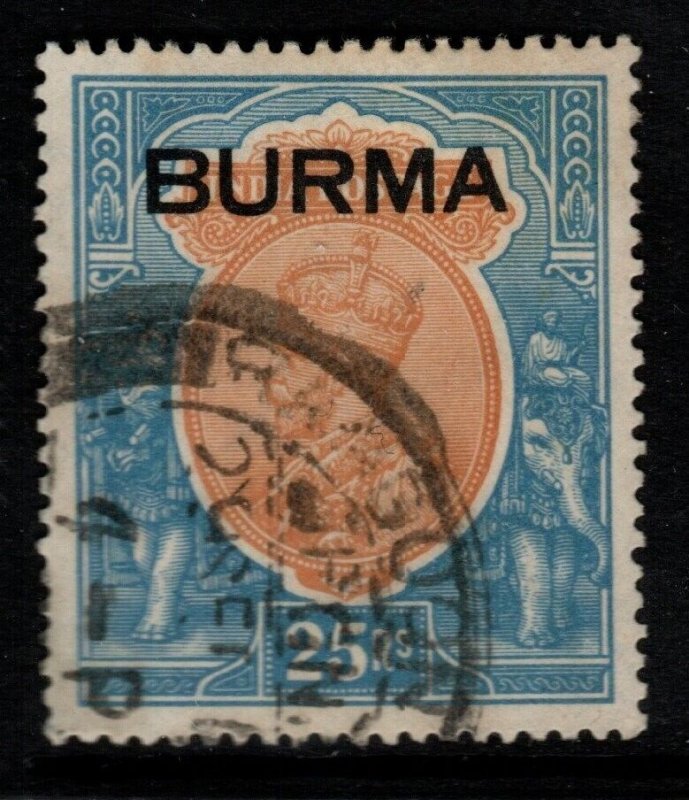 BURMA SG18 1937 25r ORANGE & BLUE USED 