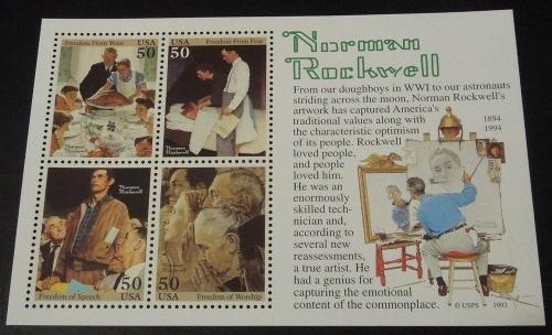 1994 50c (x 4) Norman Rockwell Scott 2840 s/s Mint NH