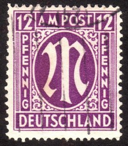 1945 Germany, American-British Occ. (Bizone) 12pfg, Used, Sc 3N8b, Mi 15aAz