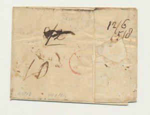 PETERHEAD SCOTLAND EARLY SHIPS LETTER, RARE EARLY COVER, 7 MK+RED H/S