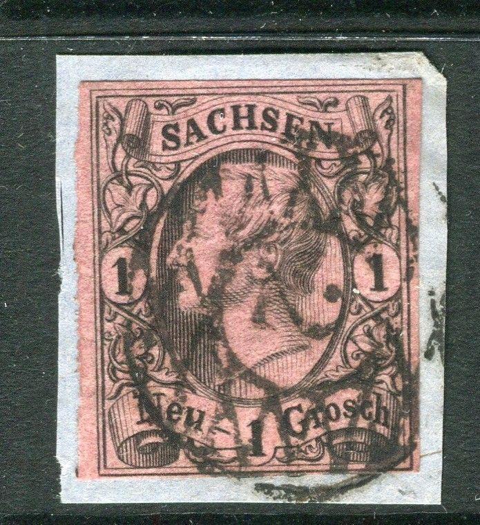 GERMANY SAXONY; 1855 early Johann classic Imperf 1gr. POSTMARK VALUE