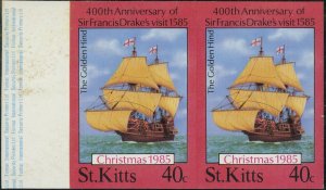 St. Kitts #174 Golden Hind Imperf Pair Postage Stamps 1985 Boat Ship Christmas