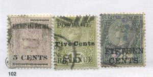 Ceylon QV 1885 overprinted 5 cents and 15 cents used