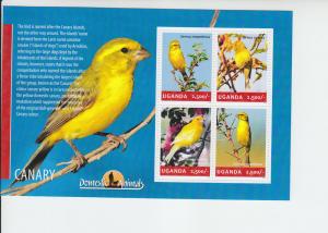 2014 Uganda Canaries MS4 (Scott 2138) MNH