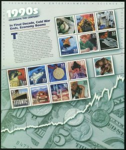 Celebrate the Century 1990's Sheet of Fifteen 33 Cent Postage Stamps Scott 3191