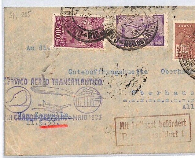 BRAZIL GRAF ZEPPELIN CACHET Air Mail 1933 Cover Rio GERMANY Oberhausen YV220