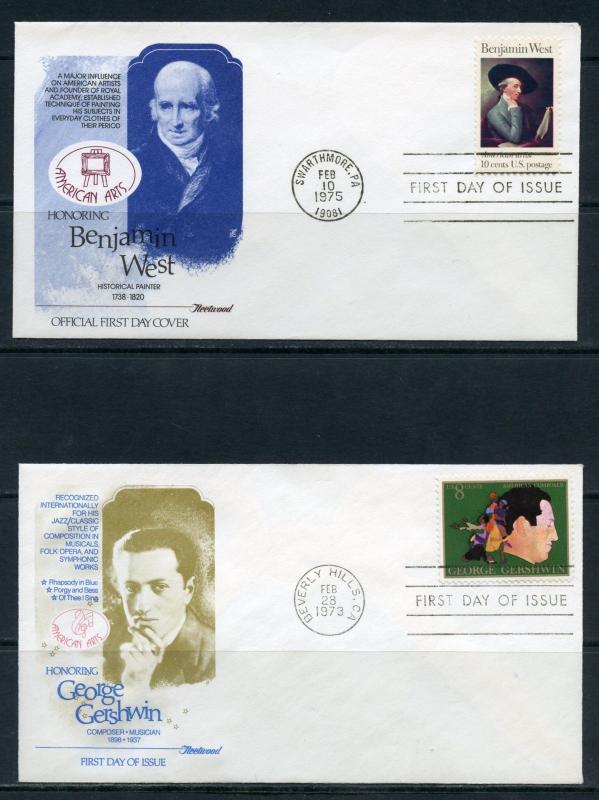 UNITED STATES 1975  AMERICAN ARTS FLEETWOOD  LOT OF SEVEN FIRST DAY COVERS 