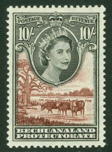 SG 153 Bechuanaland 1955-58. 10/- black & red-brown. Fine unmounted mint CAT £45