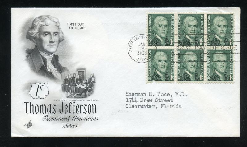 US 1278 Thomas Jefferson 1c ADDR ArtCraft FDC