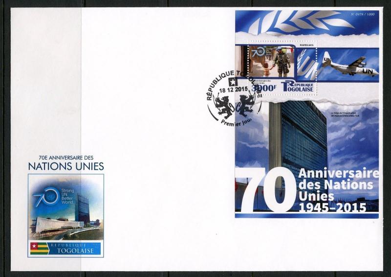 TOGO 2015 70th ANNIVERSARY OF THE UNITED NATIONS SOUVENIR SHEET FIRST DAY COVER