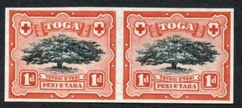 Tonga 1897 1d Black and Scarlet imperforate plate proof Pair on 15 possible 