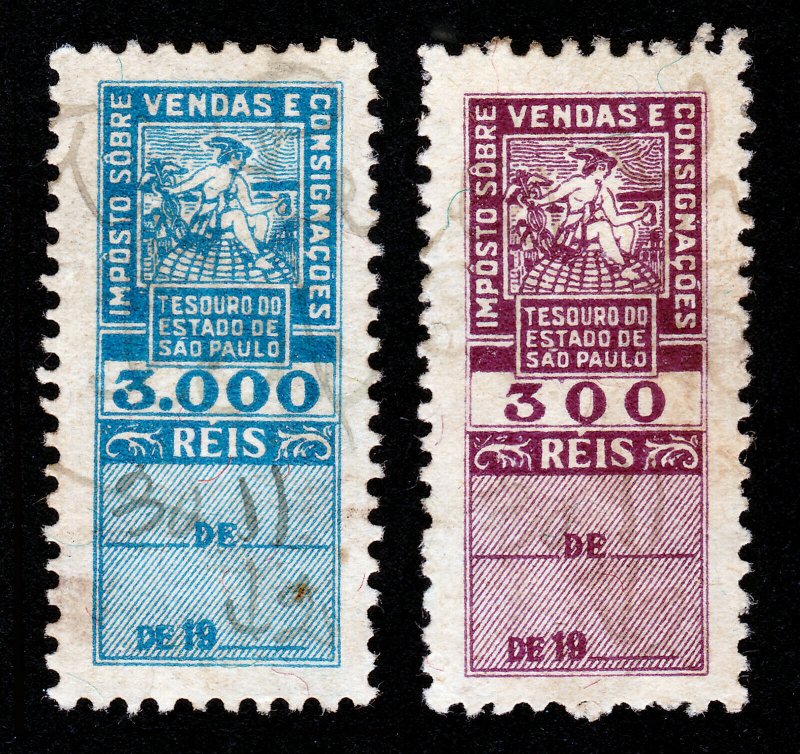 SÃO PAULO STATE TREASURY TAX ON SALES & CONSIGNMENTS 3 REIS & 300 REIS - 1940