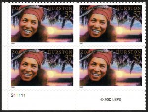 USA Sc. 3748 37c Zora Neale Hurston 2003 MNH plate block