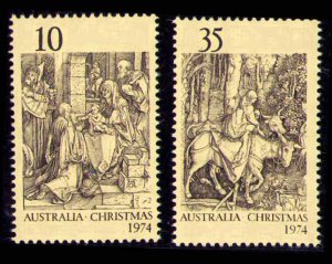 Australia Scott 600 - 601  MNH OG. Christmas Issue 1974 