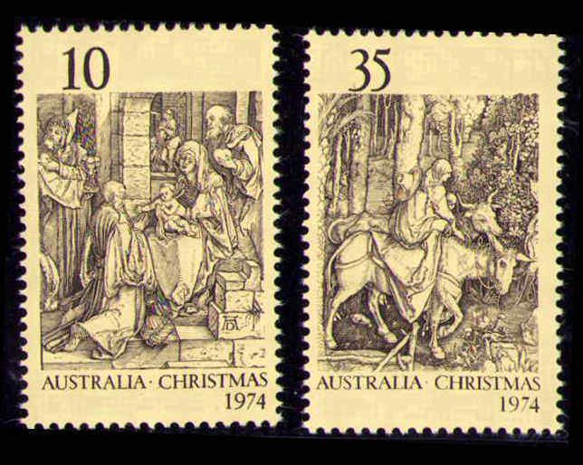 Australia Scott 600 - 601  MNH OG. Christmas Issue 1974 