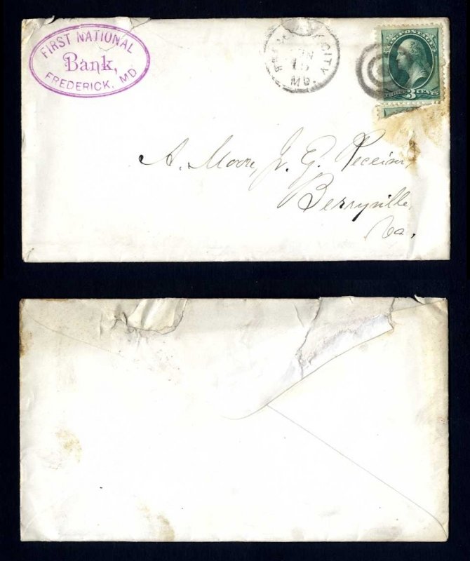 # 158 cover Frist National Bank, Frederick, MD to Berryville, VA - 6-15-1870s