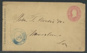 US U58 Ouachita River packet Mayflower 11 Feb 1870 blue handstamp on Scott #U58 to New Orleans.  Opened across the top, 1963 a