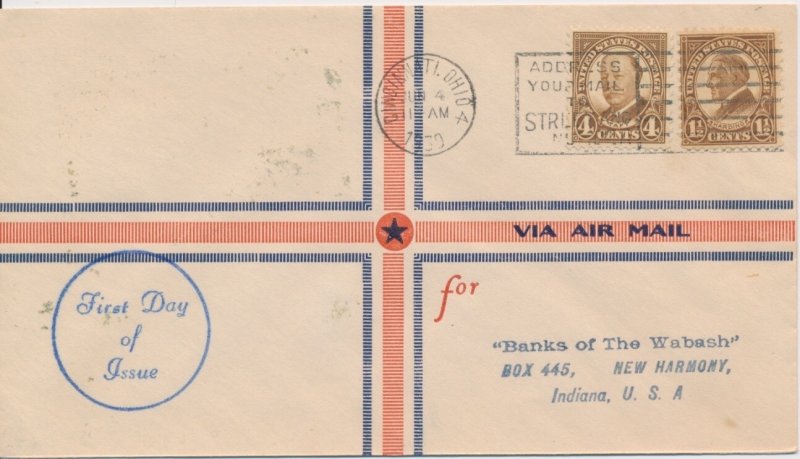 #685 4c & #553 Harding &  William H. Taft First Day cover via Airmail RSC