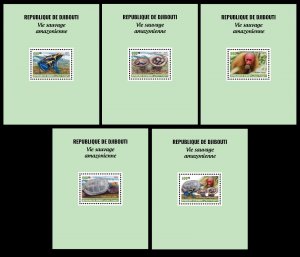 DJIBOUTI 2025 5X SS1V AMAZON FROG FROGS TURTLE TURTLES MUSHROOMS MONKEY MONKEYS-