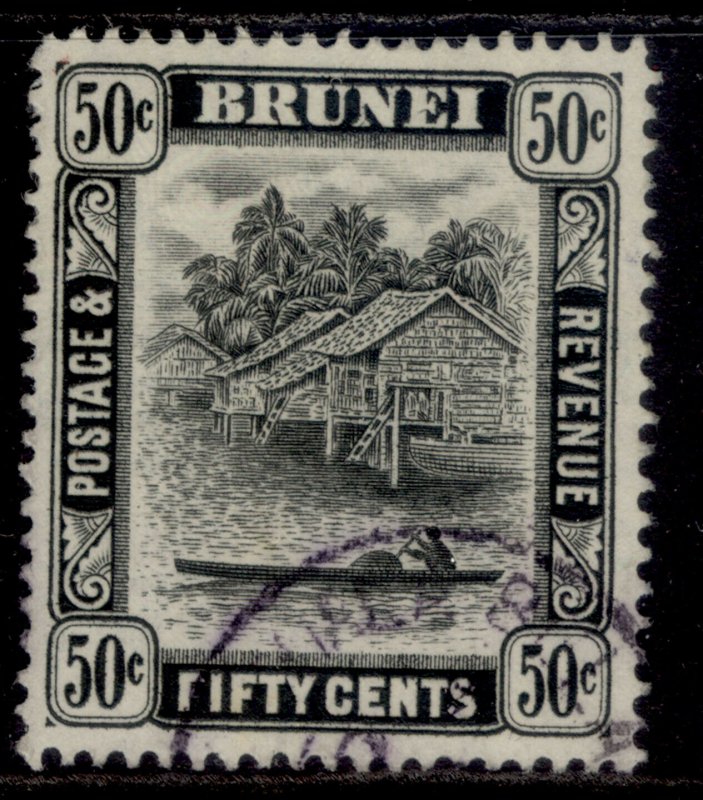 BRUNEI GVI SG89a, 50c black, FINE USED. Cat £24. PERF 13