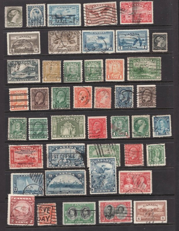 95 Used Canadian stamps -  Good selection from 1880's to 1950's  superfleas 