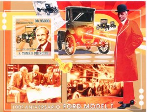 CLOSE OUT SPECIAL SAO TOME 100th ANN OF THE FORD MODEL T SOUVENIR SHEET MINT NH