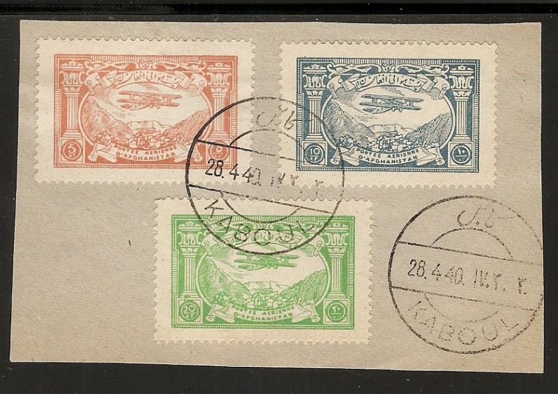 Afghanistan C1-3 1939 Airmails set USED ON PIECE