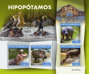 Mozambique - 2019 Hippopotamus on Stamps - 4 Stamp Sheet - MOZ190216a