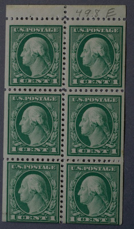 United States #498e 1 Cent Washington Pane of Six MNH