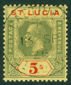SG 105 St Lucia 1921-30. 5/- green & pale yellow. Very fine used with a...