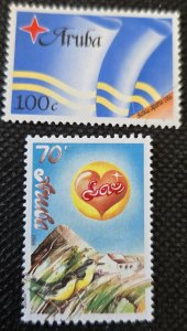 ARUBA, 1986-88, Flag & Love, #21 & 36, used, SCV$3.25