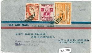 MAPS - POSTAL HISTORY : PERU - AIRMAIL COVER to SWITZERLAND via CHILE ! 1949