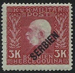 SERBIA  Austrian Occup. Military stamp, 1916 Scott 1N19 MLH 3k