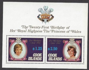 Cook Islands #678c MNH ss, 21st Birthday of Princess Diana,  issued 1982