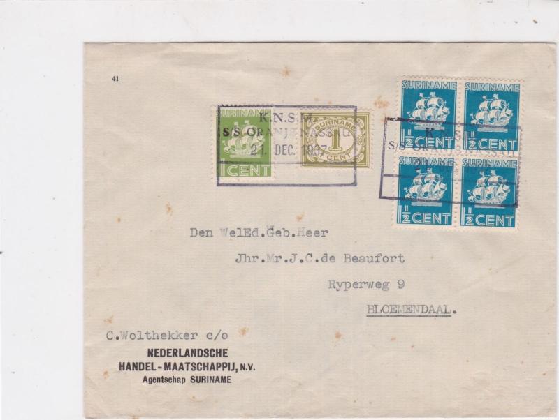 Suriname 1937 S/S Oranjenassau Stamps Cover  ref 22339