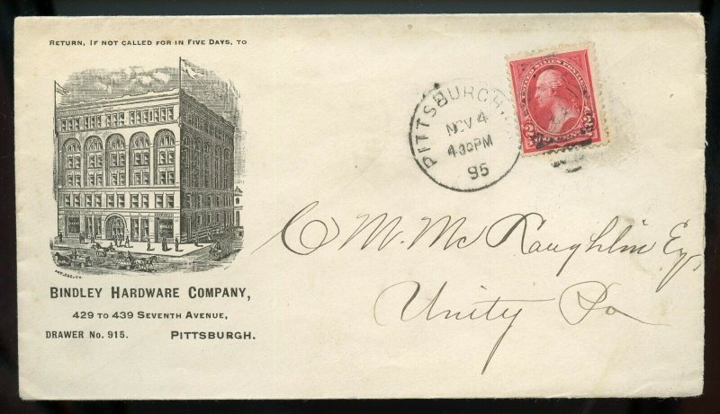 U.S. T I 1st Bur. Iss. on 1895 Ad Cover for Bindley Hardware in Pittsburgh, PA