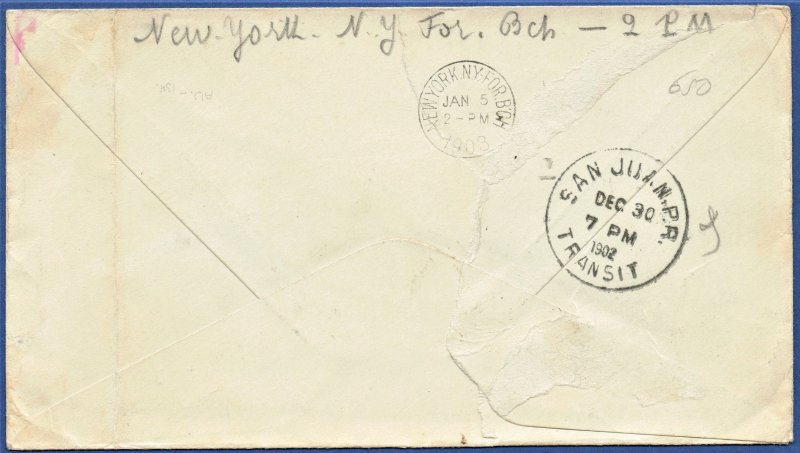 [st3017] 1902 cover from Mayaguez Puerto Rico  to France franked by 5c (#281)