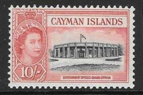 CAYMAN ISLANDS SG161 1955 10/- BLACK & ROSE RED MTD MINT 