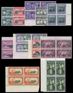 New Zealand 1940 Official 'Centennial' set in blocks superb MNH. SG O141-O151.