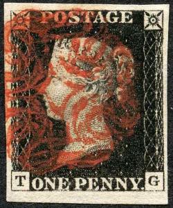 Penny Intense Black (TG) Plate 1b SUPERB Four Margins