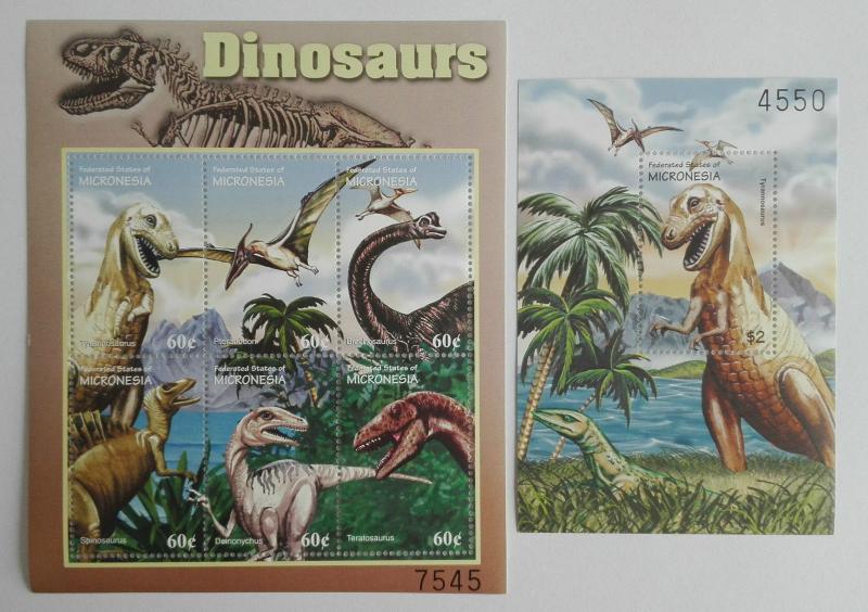 Micronesia 2001** Klb.1202-07, Bl.91. Dinosaurs MNH [15;72]