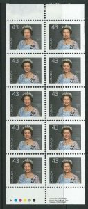 CANADA SG1162fa 1992 34c QUEEN ELIZABETH II BOOKLET PANE MNH