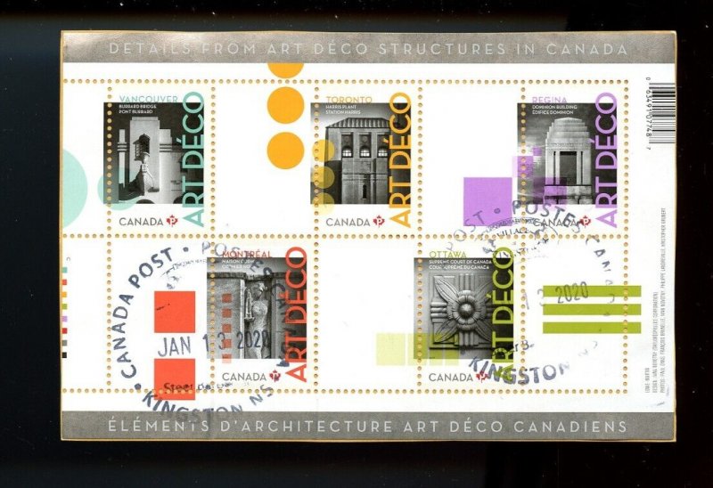 ? ART DECO 5 x P stamp Architecture  Souvenir sheet used Canada 