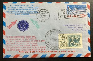 1959 McAllen TX USA Rocket Flight Mail cover To Reynosa Mexico 23 Years Annivers