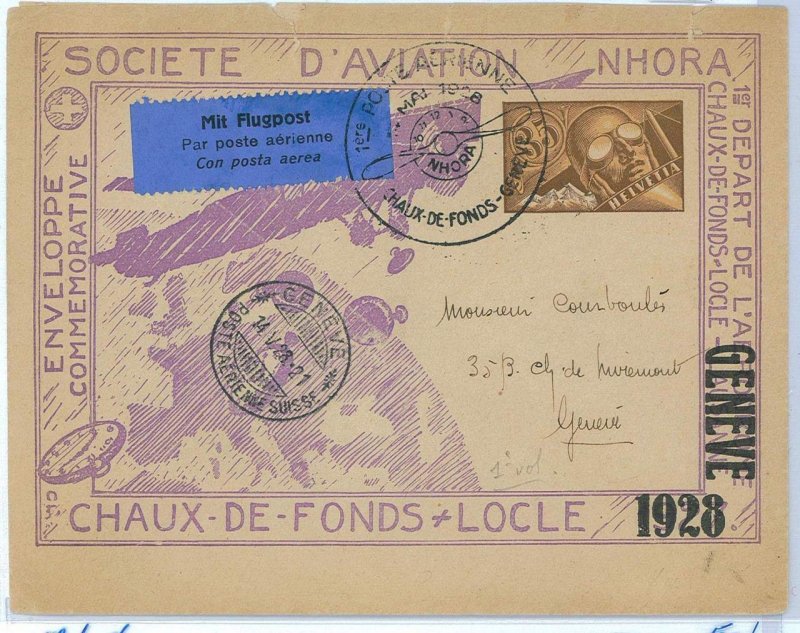 P0057 - SWITZERLAND - POSTAL HISTORY - Postal Stationery Cover AVIATION 1928-