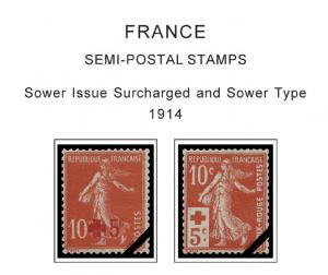 COLOR PRINTED FRANCE SEMI-POSTALS + 1914-1940 STAMP ALBUM PAGES (24 ill. pages)